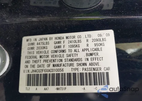 2010 Acura Tsx 2.4 z USA, uszkodzony, nr VIN JH4CU2F6XAC010056